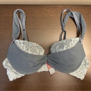 Adore Me, stormy weather Clairabelle push-up demi w/ silver blue lace, size 32C